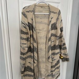 Lucky Brand Beige and Black Marled Open-Front Cardigan